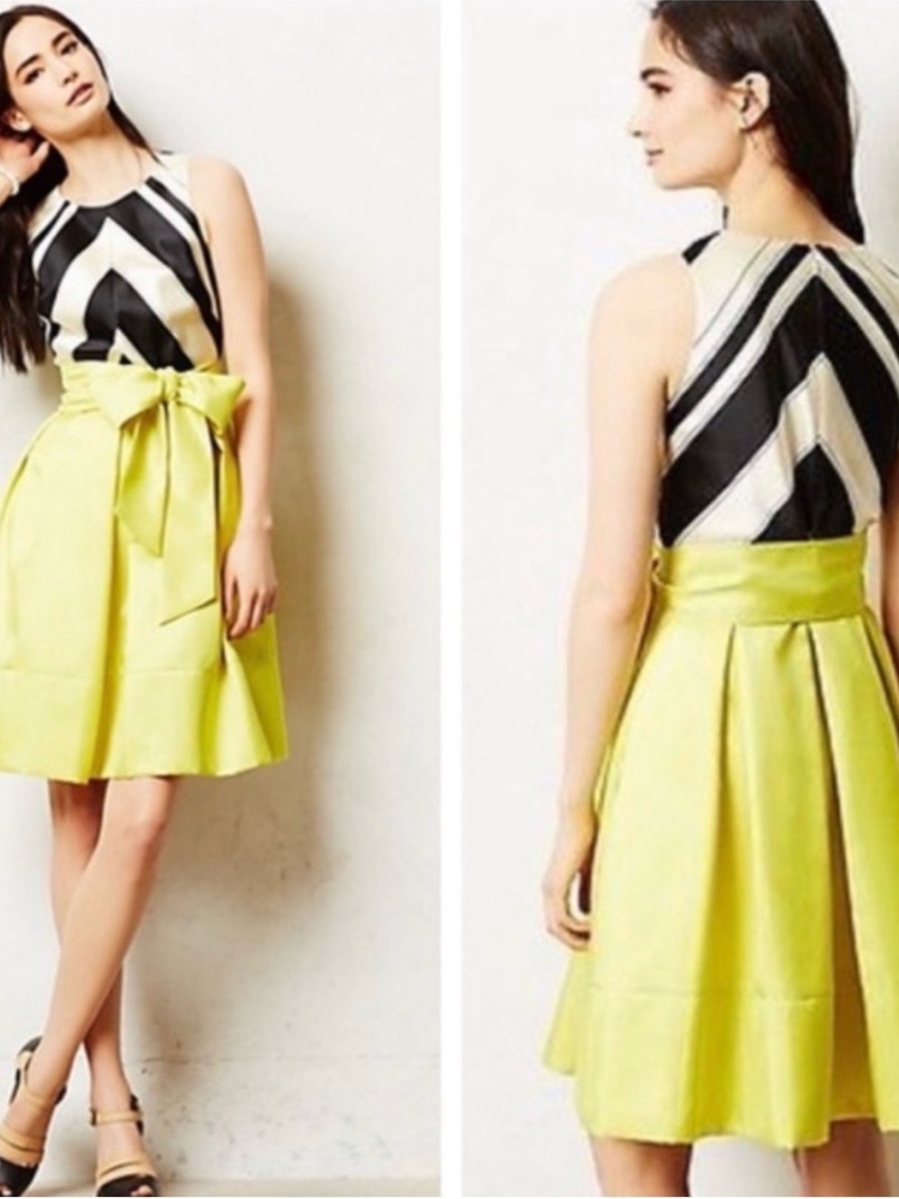 Moulinette Souers Sleeveless Fit-&-Flare Dress in Black, White & Lime